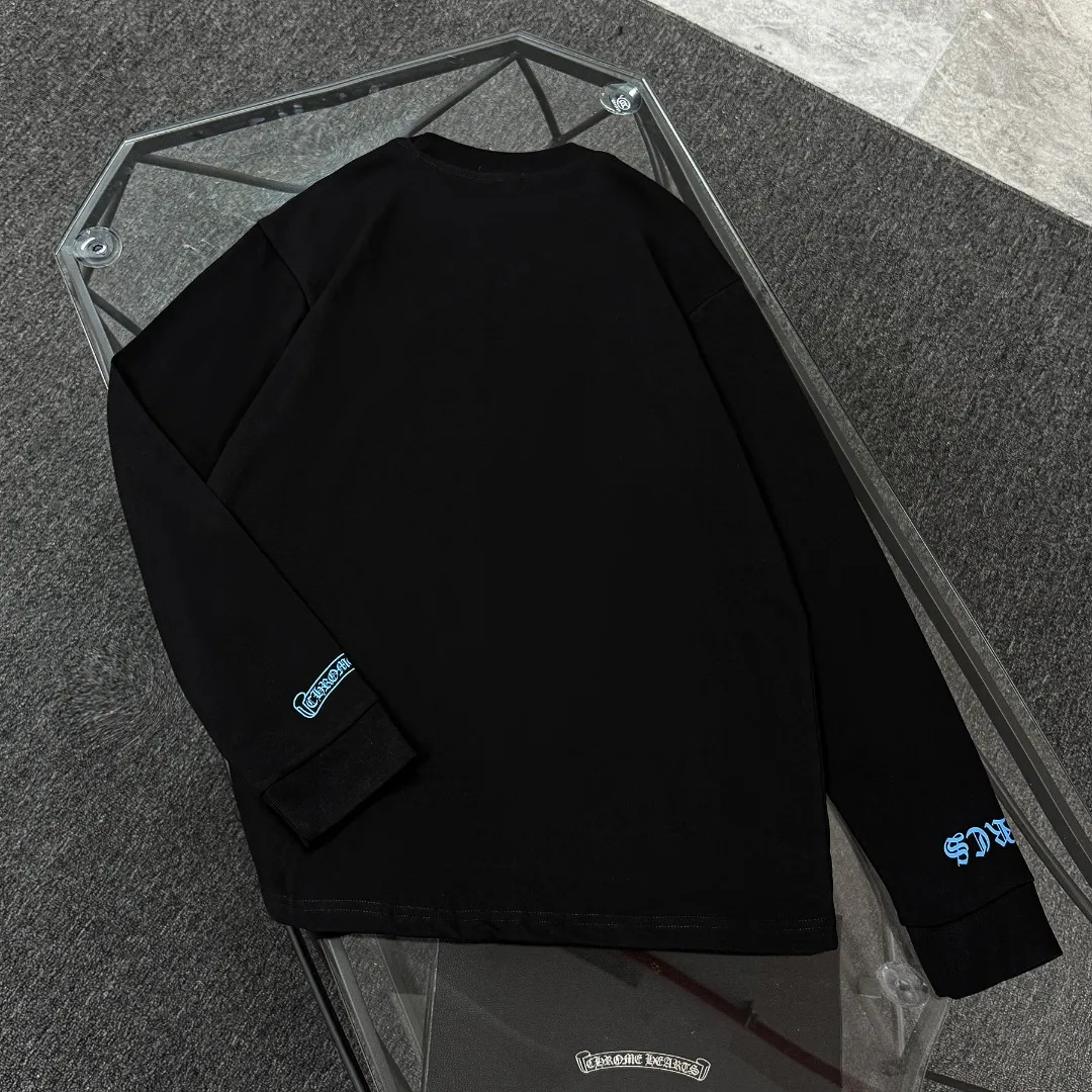 P190 Chrome Hearts 25 high-version long-sleeved fabrics made of 300 grams of high-density cotton, non-deformable, non-shrinking, complete with three labels, same style for men and women, process: digital printing, color: white, black SIZE: S-XL